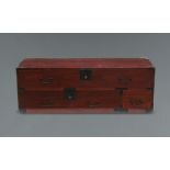 A Japanese red-brown transparent shunkei-lacquered Japanese cypress (hinoki) wooden sword chest