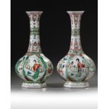 A pair of Chinese famille verte hexagonal bottle vases