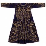 An Ottoman deep blue embroidered velvet wedding robe