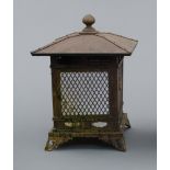 A Japanese square standing bronze temple lamp