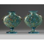 A pair of blue Italian Mozzar glass vases