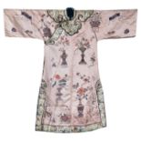 A Chinese pink-ground embroidered lady's informal robe