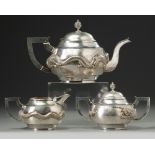 A Chinese export silver three-piece tea set