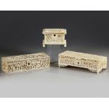 A group of three Cantonese carved ivory boxes