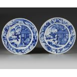 A pair of Chinese blue and white 'figural' dishes