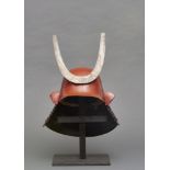 A Japanese red lacquered head-shaped six plate zunari kabuto-helmet