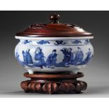 A Chinese blue and white 'Eight Immortals' tripod censer