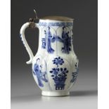 A silver-mounted Chinese blue and white moulded 'ladies' ewer