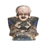 A rare polychrome Japanese soft-paste ceramic figure of Fukurokuju