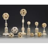 A group of Cantonese carved puzzle balls and stands
