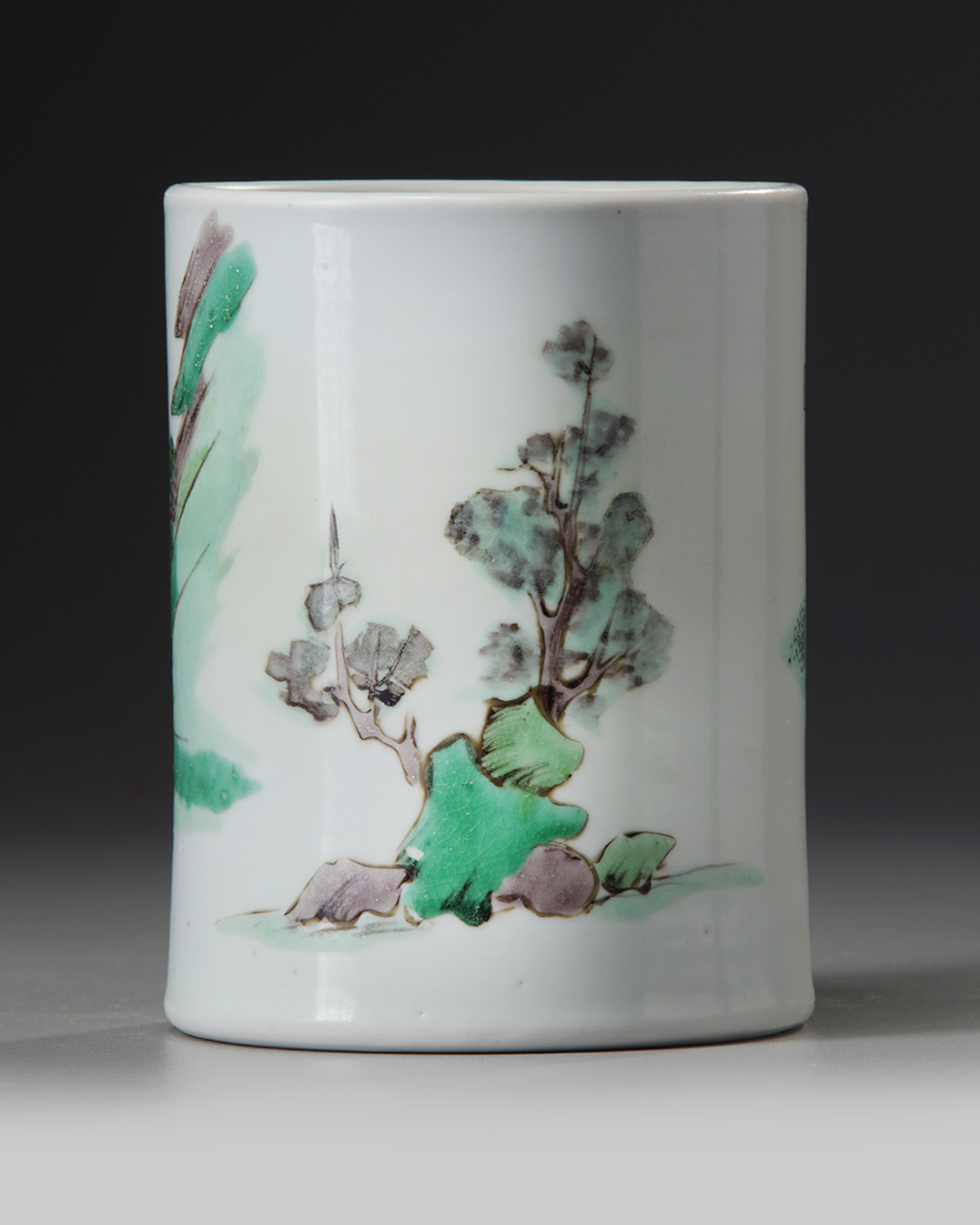 A Chinese famille verte brush pot, bitong - Image 3 of 5