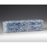 A Chinese Islamic-market blue and white pen box and cover