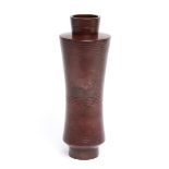 A tall Japanese red-brown cylindrical bronze vase