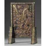 A small Chinese gilt lacquered 'hundred deer' table screen