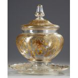 A Venetian glass pot and cover with stand