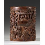 A Chinese bamboo carved brush pot