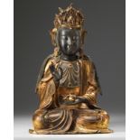 A Chinese gilt lacquered bronze figure of Guanyin