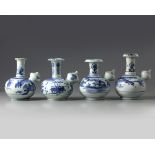 A group of blue and white Japanese Arita kendi's