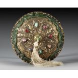 A Chinese gilt-bronze spinach-green jade-inset scholar's mirror