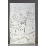 A Chinese carved white biscuit landscape plaque