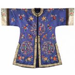 A Chinese blue-ground embroidered short informal robe