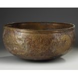 A large Mamluk engraved brass bronze bowl