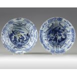 Two Chinese blue and white 'kraak' bowls