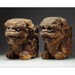 A set of two Japanese keyaki wood (Elm) fu-dogs