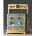 A Chinese cloisonné enamel three-tiered lunch box