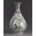 A Chinese underglaze coppe red 'three friends of winter' vase, yuhuchunping