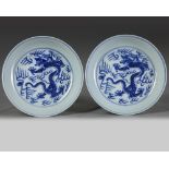 Two Chinese blue and white 'dragon' dishes