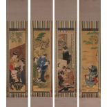 A set of four Japanese scrolls depicting the four seasons.