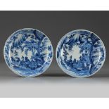 A Chinese pair of blue and white Arita dishes