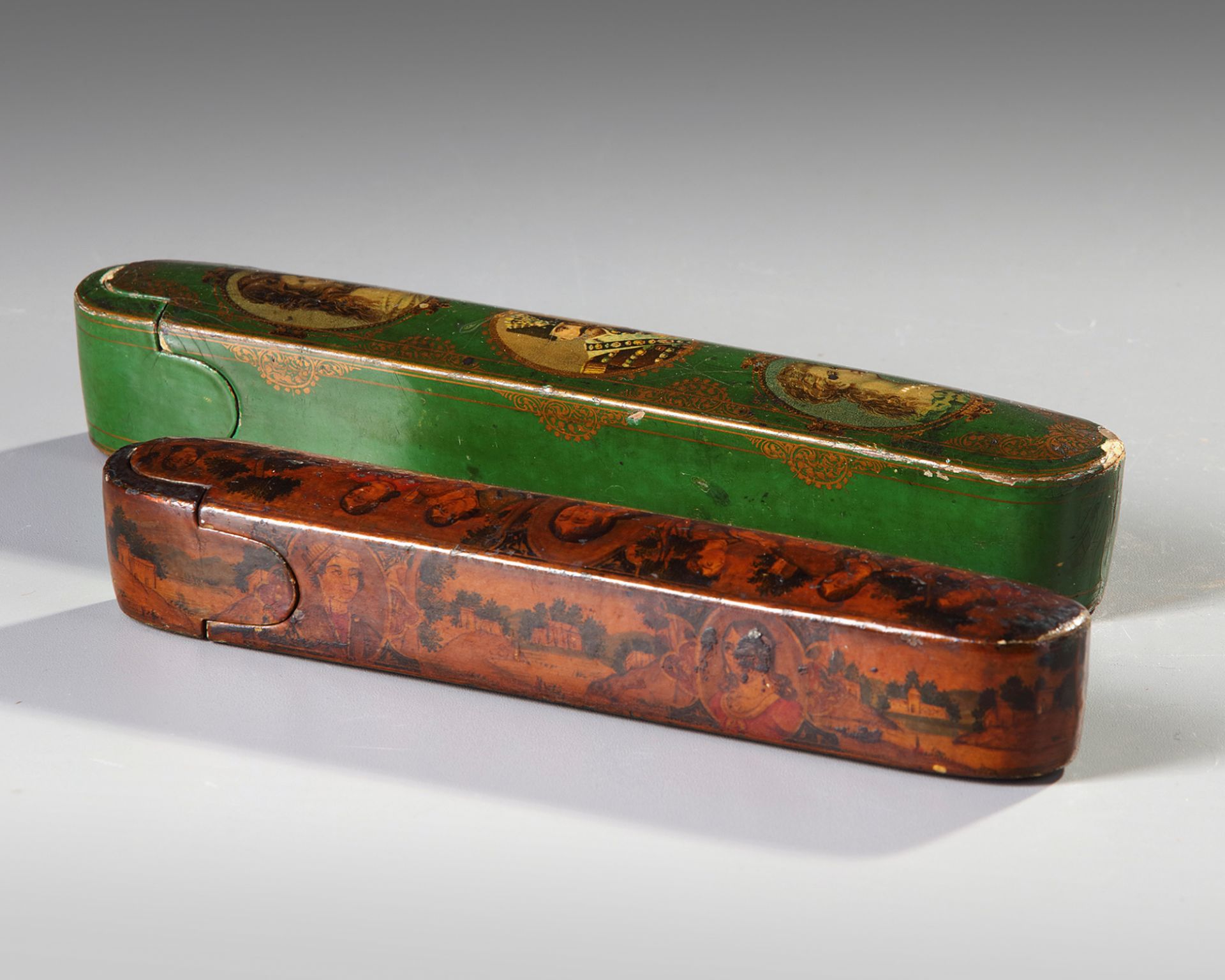 Two Ottoman lacquer paper mache pen cases - Image 2 of 2