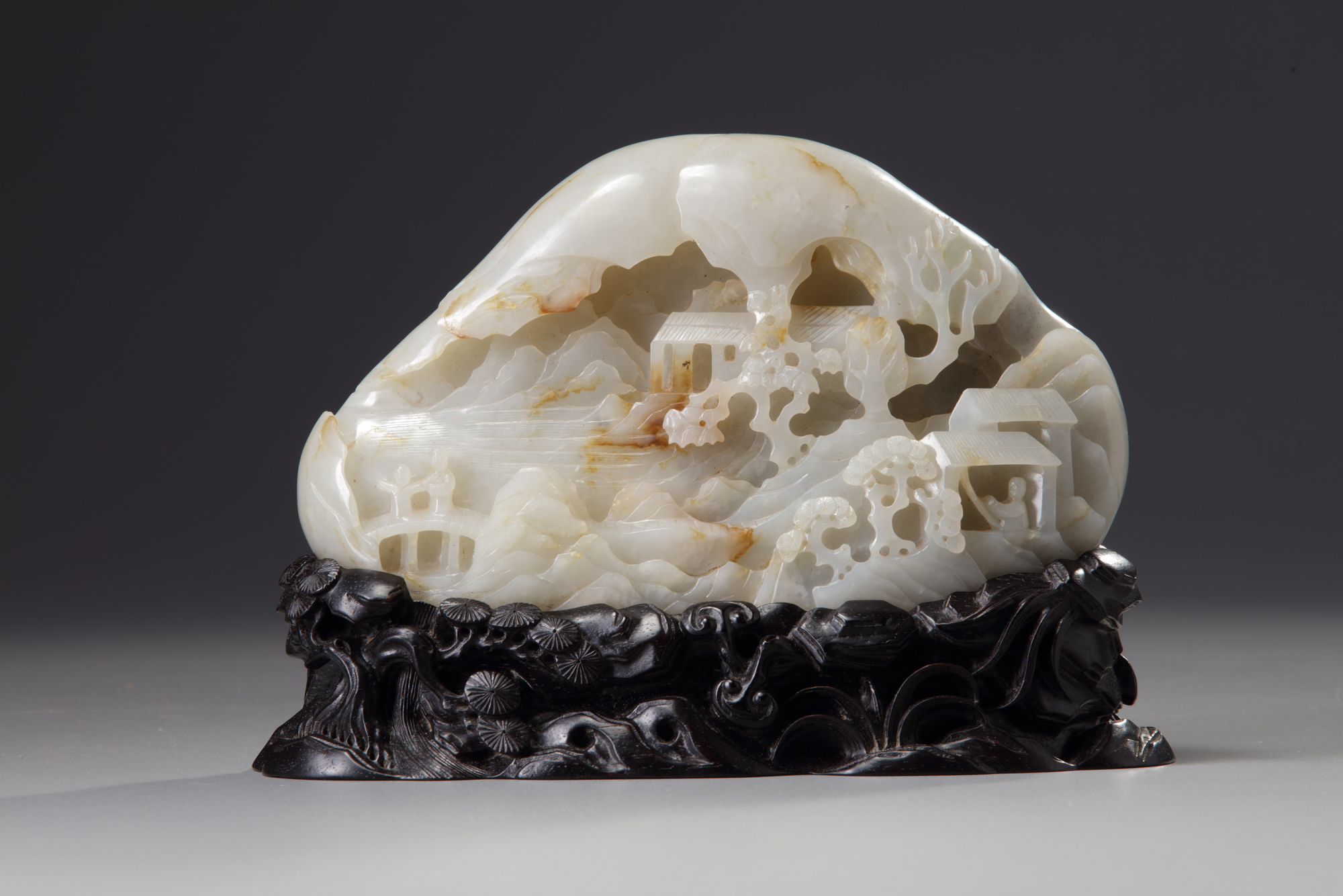 A Chinese white and russet jade mountain - Image 2 of 3