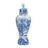 A very large Japanese blue-and-white (somezuke) Arita baluster vase (jink?tsubo) on a separate stand