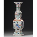 A Chinese famille verte hexagonal double gourd vase