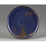 A gilt Japanese blue ground dish