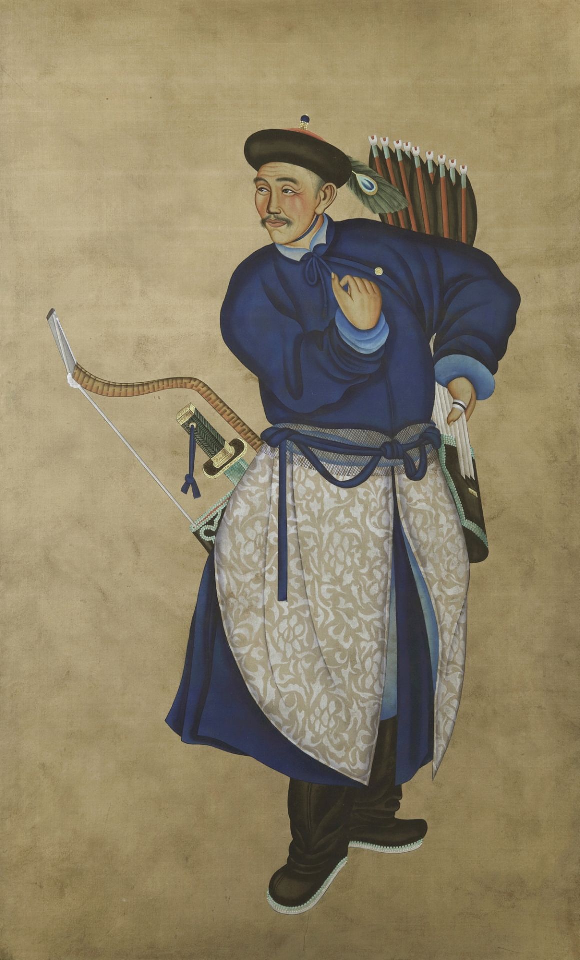 A large Chinese painting of a Manchu archer