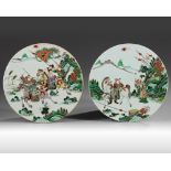 A pair of Chinese famille verte circular plaques