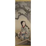 A Japanese scroll depicting a young lady