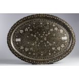A Mughal oval shaped bidri tray