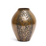 A tall Japanese gold-brown patinated bronze vase