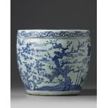 A Chinese blue and white 'Three Friends of Winter' jardiniere