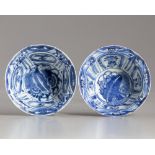 A matched pair of small Chinese blue and white 'Kraak porselein' bowls