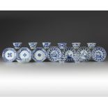 Eight sets of Chinese blue and white cups and saucers