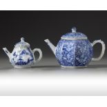 Two Chinese blue and white teapots and covers