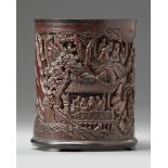 A Chinese carved bamboo 'scholars' brush pot, bitong