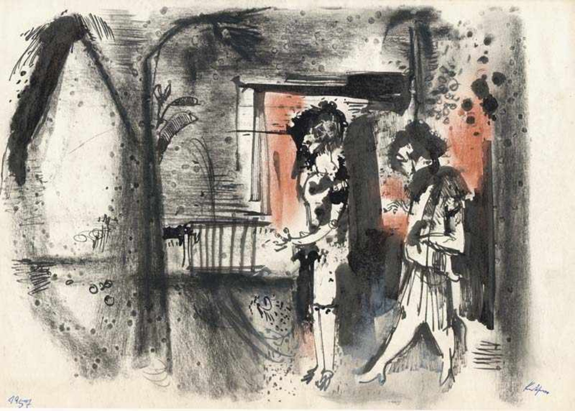 Kuhfuss, Paul(Berlin 1883 - 1960 Berlin)Begegnung in Born (Darß)Zeichnung, Feder, Pinsel, Tusche,