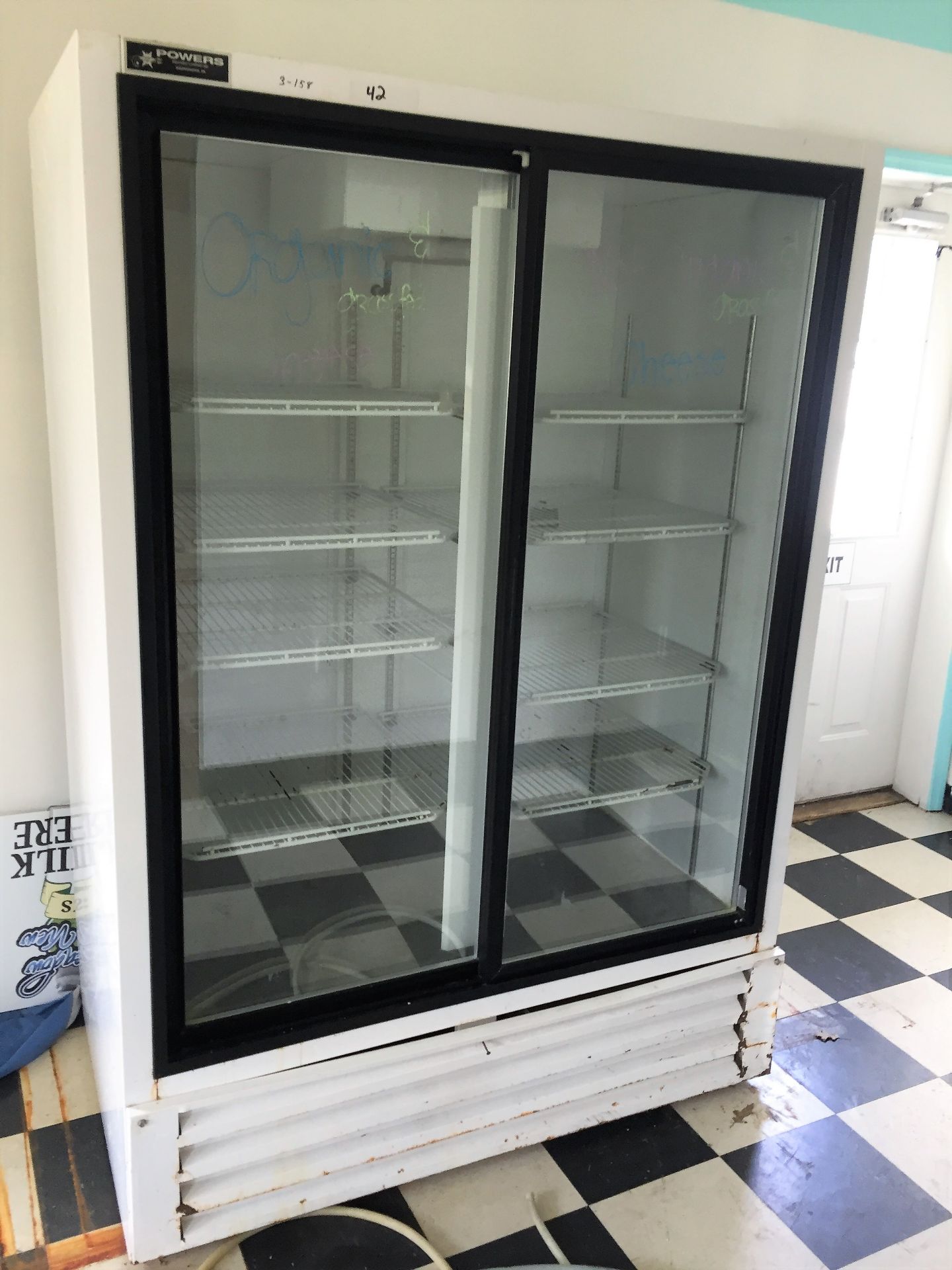 Powers 2 door refrigerated display case model bs52gdf.Was working great when store closed in 1st